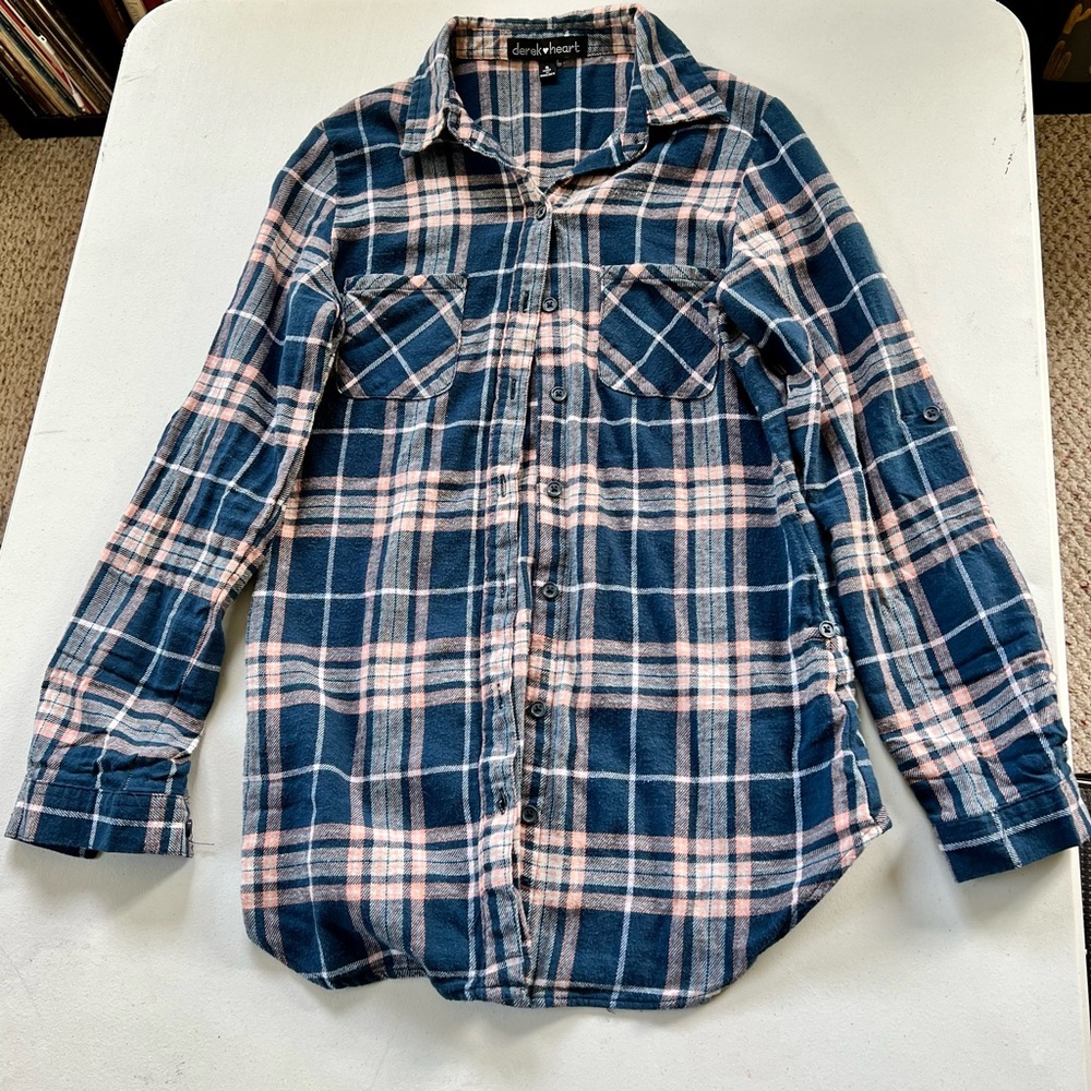 Blue,white and coral flannel. Size Small